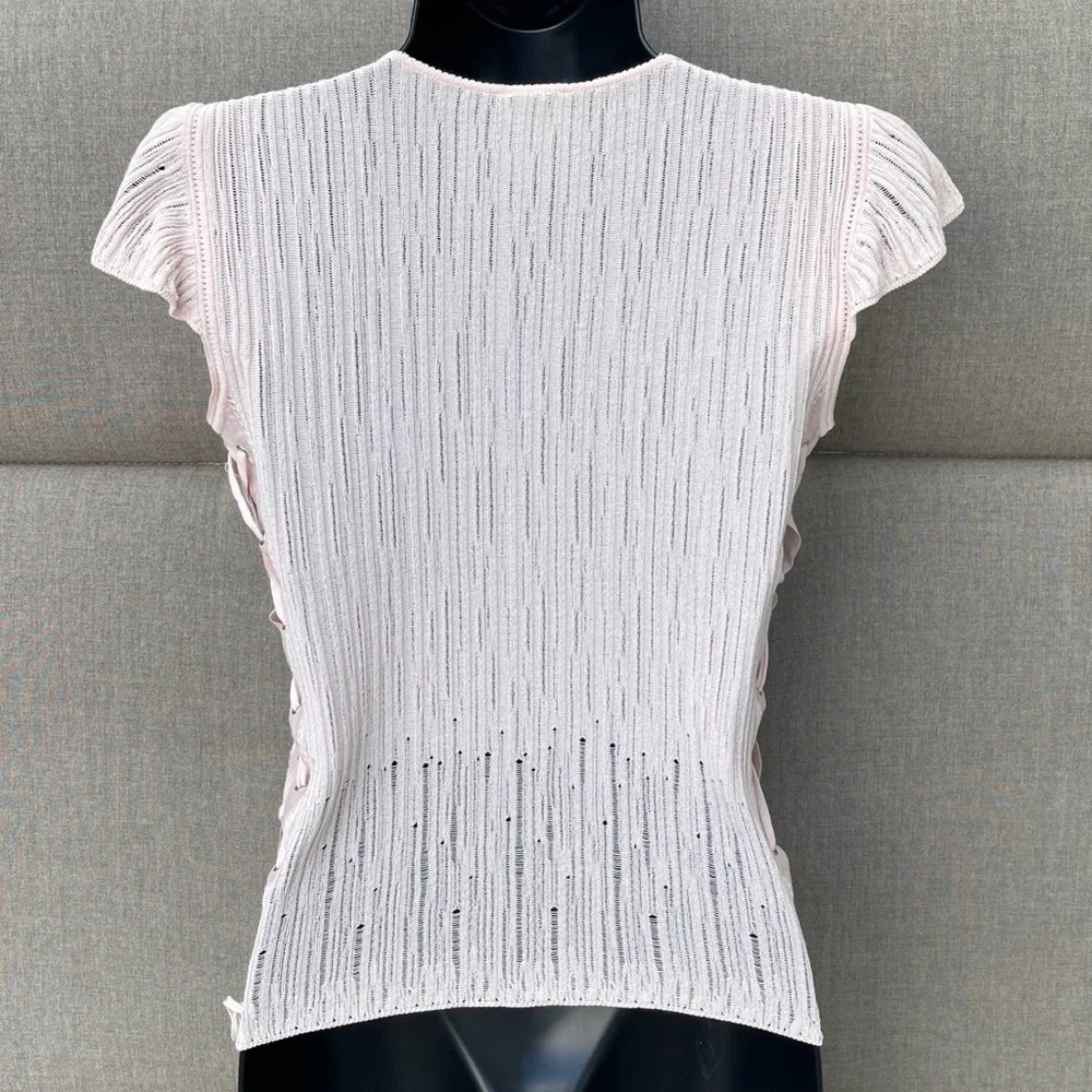 CHANEL Pink Flutter Sleeve Lightweight Knit Top
